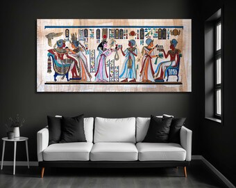Egyptian Hieroglyphs Canvas Art Print, Mythology Papyrus Painting