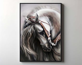 Abstracte canvasafdruk paard, moderne dierenmuurkunst