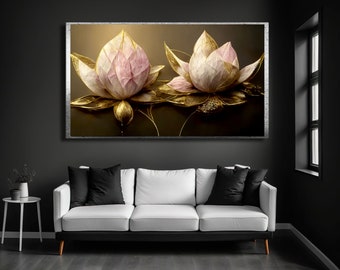 Lotus Flower Wall Decoration, Lotus Flower Canvas Wall Art,  Lotus Flower Print on Canvas, Botanical Artwork