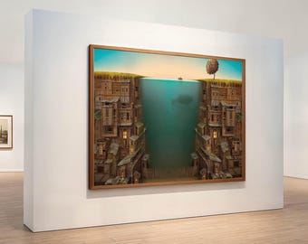 Surreal Seascape Canvas Art, Modern City Wall Hanging