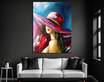 Woman in Hat Canvas Print, Contemporary Portrait Painting