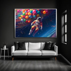 Astronaut Canvas Art: Colorful Balloons, Space Wall Decor