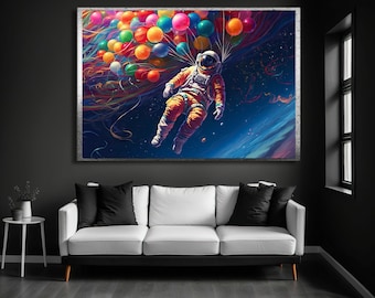 Astronaut Canvas Art, Colorful Balloons, Space Wall Decor