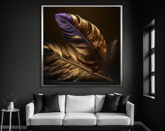Gold Feather Canvas Wall Art, Nature-Inspired Home Decor