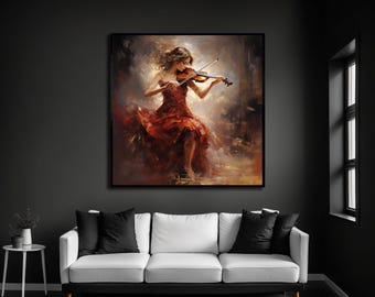 Violinist Girl Painting on Cotton Canvas, Music Wall Art