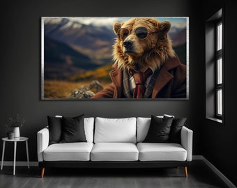 Canvaskunst abstracte beer, grappige dierenprint, natuurmuurdecoratie