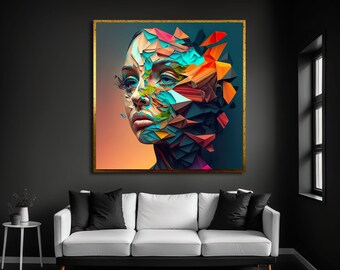 Colorful Woman Abstract Art Print, Geometric Portrait
