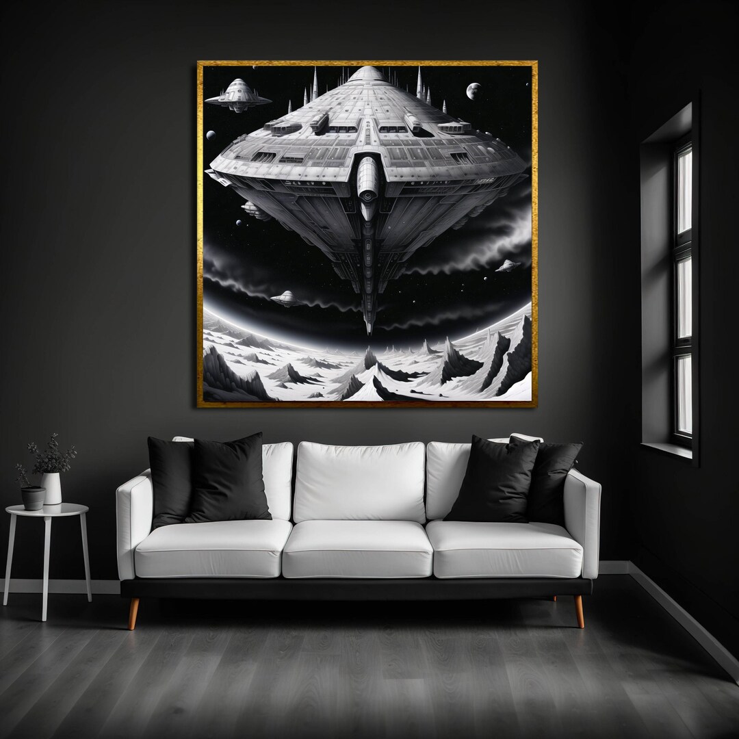 Black and White Spaceship Canvas Print, Futuristic Sci-fi Wall Art ...