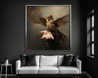 Hummingbird Canvas Art Print, Goth Cottagecore Wall Decor