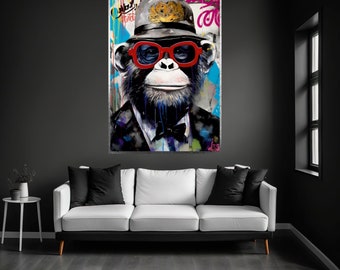 Framed Gorilla Canvas Art, Colorful Abstract Monkey Print