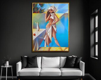 Cubism Woman Art Print, Abstract Face, Contemporary Canvas