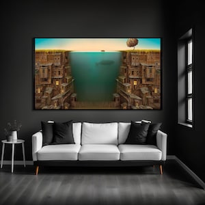 Seascape Canvas Wall Art, Surreal Wall Art Print on Canvas, Surreal City Wall Art, Surreal Art Wall Decor Modern Wall Hanging
