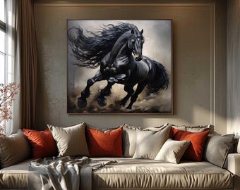 Black Friesian Horse Canvas Wall Art, Equestrian Print with Framed Options