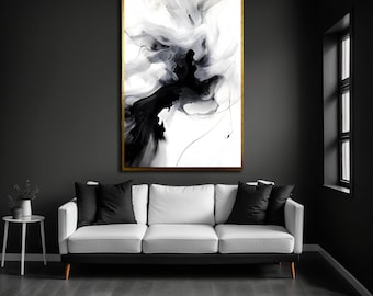 Black and White Abstract Canvas Print, Modern Home Decor Wall Art