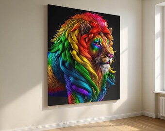 Colorful Lion Canvas Print, Abstract Graffiti Pop Art Animal