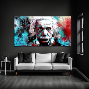 Albert Einstein Canvas, Hypebeast Painting, Graffiti Wall Art Print, Einstein Wall Art, Wall Art Framed, Ready to Hang, Landscape canvas