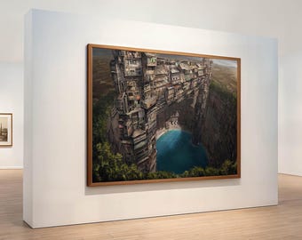 Cyberpunk Cityscape Canvas Print, Dystopian Sci-Fi Wall Art