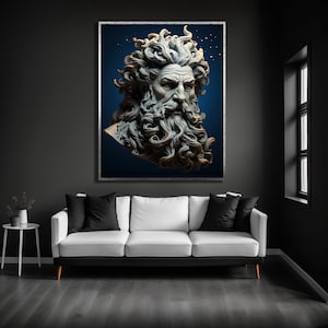 Impresión de póster de escultura de Zeus, busto de estatua, retrato de Zeus, mitología griega, estudio antiguo, impresión de boceto vintage, escultura griega de Zeus