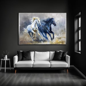 Dynamische laufende Pferde Leinwand Gemälde: Pferdesport Wandkunst