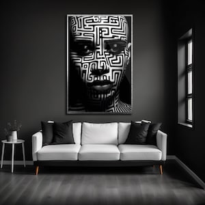 Abstract Female Face Canvas Print: Modern Black and White Wall Art