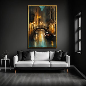 Venice painting print on canvas, Venice Italy wall art, Gondolier canvas art, Sunrise Venice Landscape art, Venice art print, Venice street