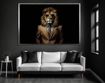 Retrato de león jefe, divertido lienzo de arte mural