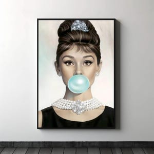 Audrey Hepburn Canvas Print, Bubble Gum Pop Art, Ready to Hang
