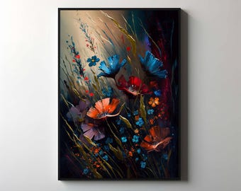 Quadro decorativo em tela com flores coloridas, impressão em algodão.