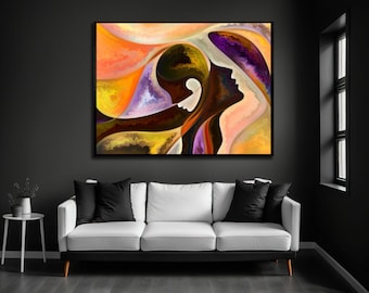 Surrealistische vrouw canvasafdruk, hedendaagse abstracte muurkunst