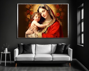 Blessed Virgin Mary Canvas Art, Catholic Christian Wall Decor