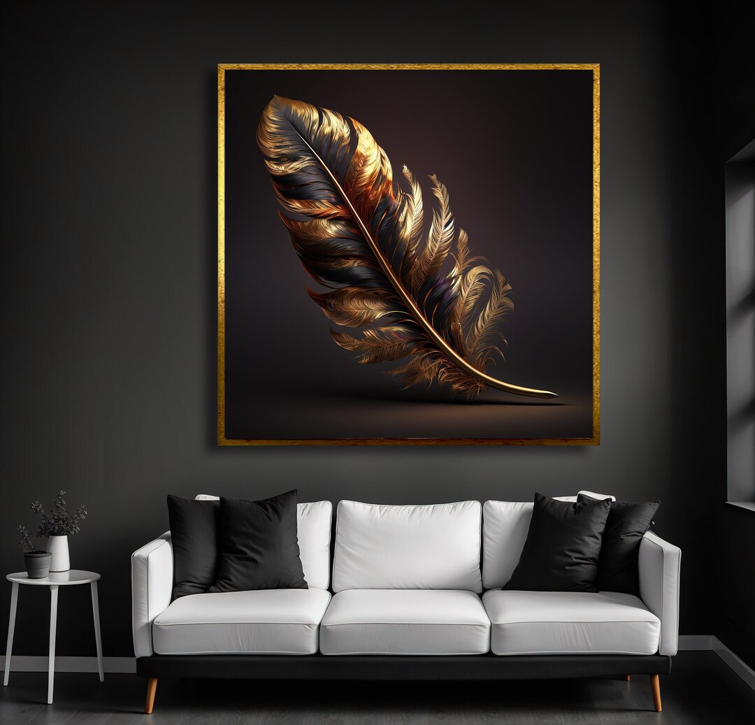 Gold Feather Art Printgold Feather Print Colorful Etsy