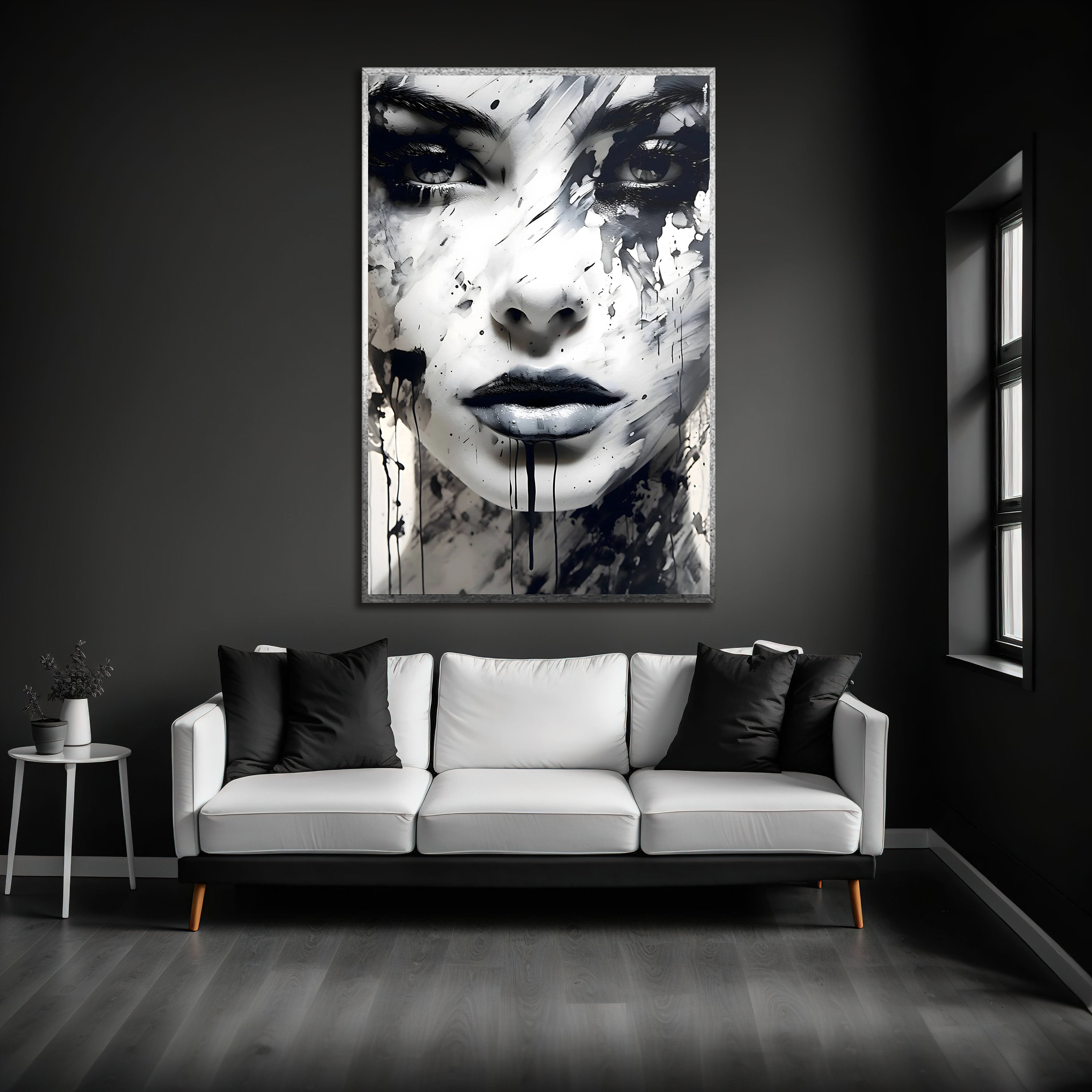 Black and White Woman Face Painting, Large Abstract Texture Wall Art - Etsy