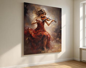 Violinist Girl Painting on Cotton Canvas, Music Wall Art