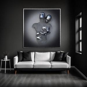 Modern Home Decor, Housewarming gift, Bedroom Canvas Gift, 3d Silver Couple Printed, Romantic Couple Artwork, Couple Canvas Gift,