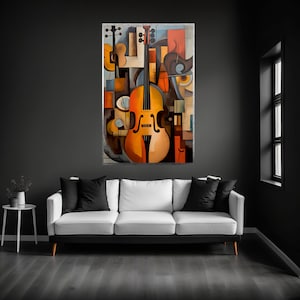Violin and Musical Notes Canvas Wall Art, Instrument Modern Abstract Oil Painting look canvas Print, Office Decor, Home Decor, Ready To hang