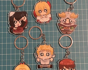 Anime keychains: Senshi, Marcille, Chilchuck, Laios, Izutsumi, Falin