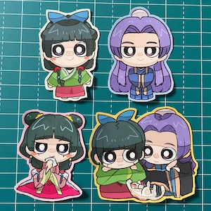 Adesivi e portachiavi di Apothecary's Diaries / Kusuriya no Hitorigoto. Maomao e Jinshi con il gatto | Fanart Anime Otaku Gift Chibi Cozy