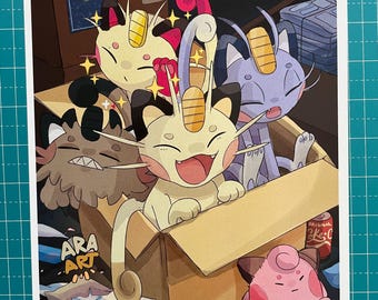 Print Meowth Variantes, Meowth Shiny, Meowth Alola, Meowth Galar, Meowth Hisui. Clefairy, Fanart, Anime, Regalo Gamer