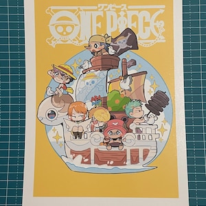 Stampa One Piece Cappello di Paglia / Cappello di Paglia (Mugiwara) Monkey D. Luffy, Usopp, Sanji, Roronoa Zoro, Nami, Tony Tony Chopper, Going Merry