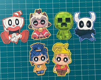 インディーゲームステッカー | Cuphead、Cult of the Lamb、Minecraft（Creeper）、Hollow Knight、It Takes two（Cody、May） | ファンアート アニメ ゲーマー チビ