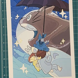 Stampa di Totoro | Illustrazione fan art dello Studio Ghibli "Il mio vicino Totoro" | Graziosa opera d'arte decorativa di un anime giapponese | Regalo per otaku