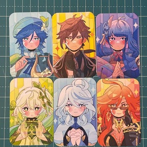 Fotokarte drucken Genshin Impact Raiden, Zhongli, Furina, Venti, Nahida, Mavuika | Fanart-Blatt | Otaku Gamer Anime Chibi dekoratives Poster