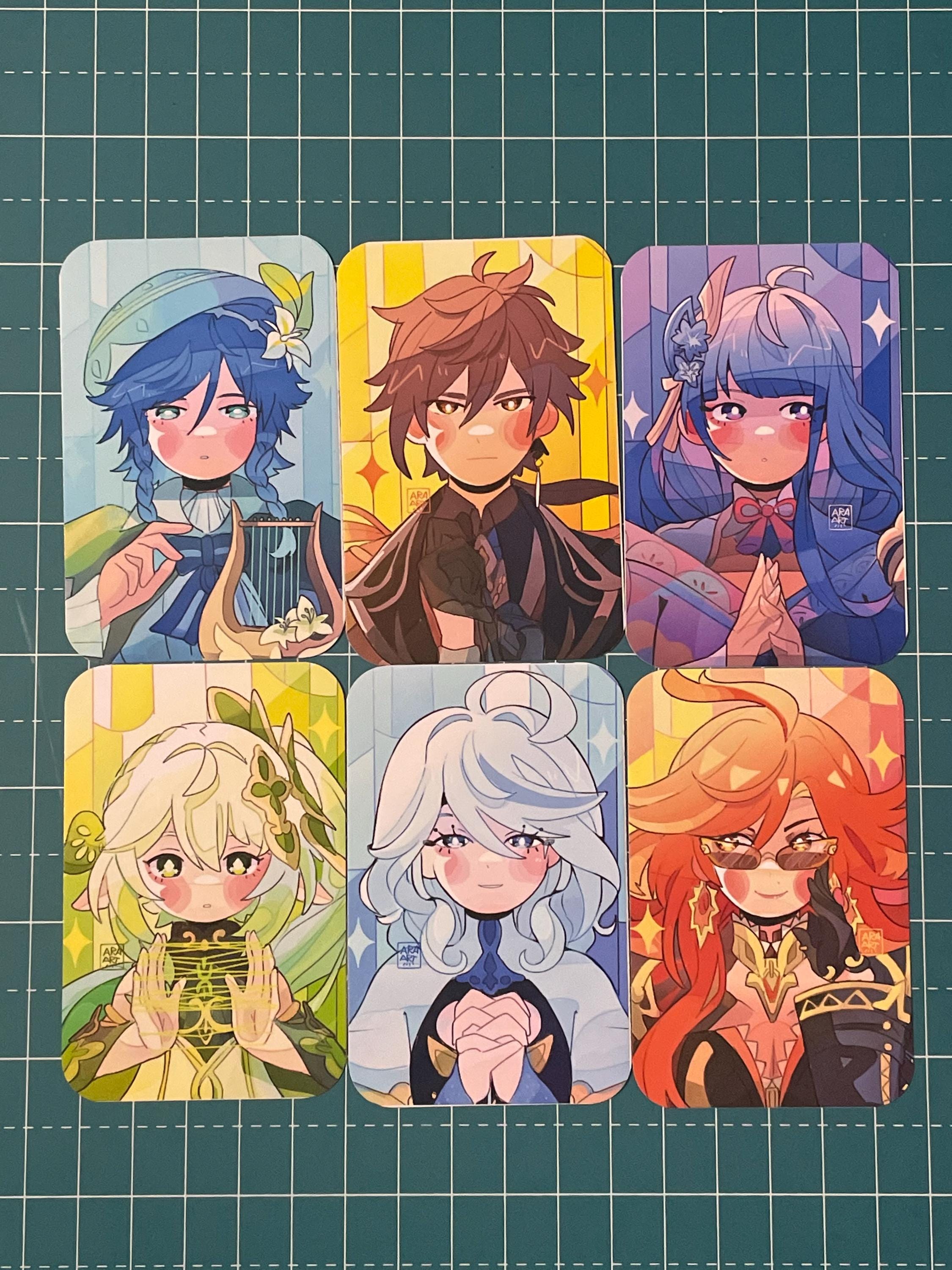 Print photocard Genshin Impact Raiden, Zhongli, Furina, Venti, Nahida, Mavuika | Fanart Sheet | Otaku Gamer Anime Chibi Decorative Poster