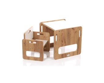 Kindertafel en -stoel 1-3 jaar, Montessoritafel, tafel- en stoelenset, Montessoristoel, houten Montessori-kindertafel