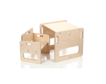 Kindertisch und -stuhl (1–3 Jahre), Montessori-Tisch, Tisch- und Stuhlset, Montessori-Stuhl, Montessori-Kindertisch aus Holz