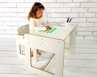 Kindertisch und -stuhl, Montessori-Tisch, Tisch- und Stuhlset, Montessori-Stuhl, Montessori-Kindertisch aus Holz, Zeichentisch für Kinder