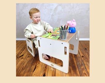 Kindertafel en -stoel 1-3 jaar, Montessoritafel, tafel- en stoelenset, Montessoristoel, houten Montessori-kindertafel