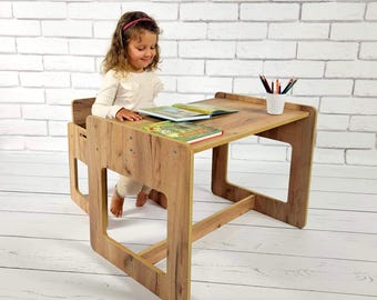 Kindertisch und -stuhl, Montessori-Tisch, Tisch- und Stuhlset, Montessori-Stuhl, Montessori-Kindertisch aus Holz, Zeichentisch für Kinder