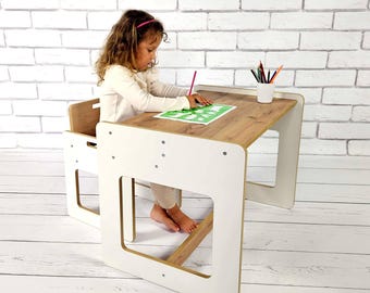 Kindertisch und -stuhl, Montessori-Tisch, Tisch- und Stuhlset, Montessori-Stuhl, Montessori-Kindertisch aus Holz, Zeichentisch für Kinder