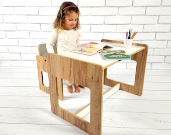Kindertisch und -stuhl, Montessori-Tisch, Tisch- und Stuhlset, Montessori-Stuhl, Montessori-Kindertisch aus Holz, Zeichentisch für Kinder